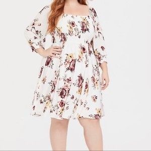 Torrid White Floral Smocked Skater Dress